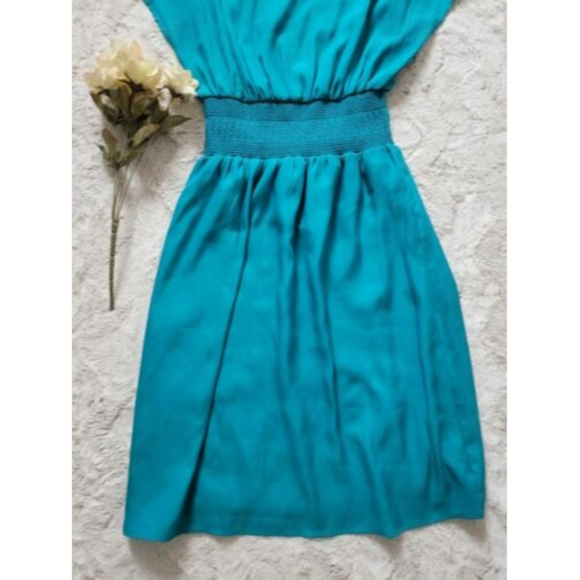 ✨CL CV By Cynthia Vincent Blue Thick Banded Waist Spanish Flare Short Sleeve Sm - Picture 3 of 13